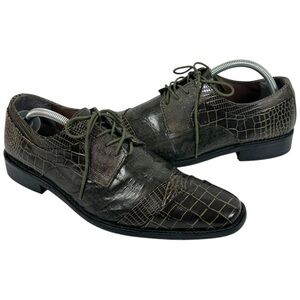 Stacy Adams Garibaldi Brown Alligator Eel Print Leather Cap-Toe Dress Shoes 8.5M